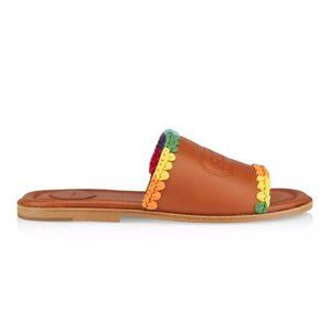 COACH Pride Leather Crochet-Trimmed Slides